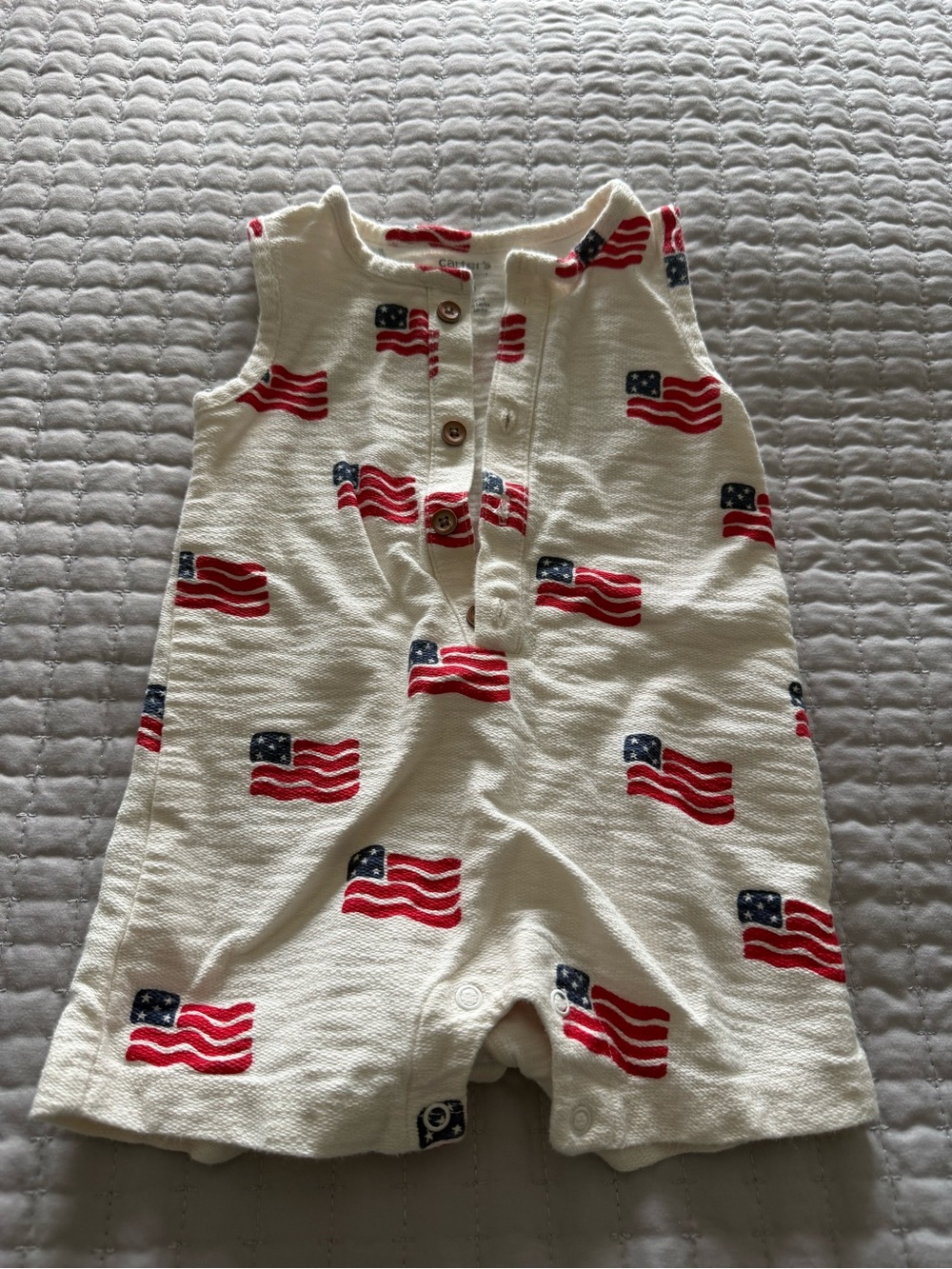 Baby Romper with Red & Navy Flag Print - worn once